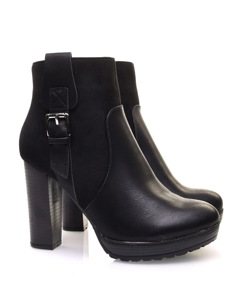 Bottines crantées noires à talons hauts