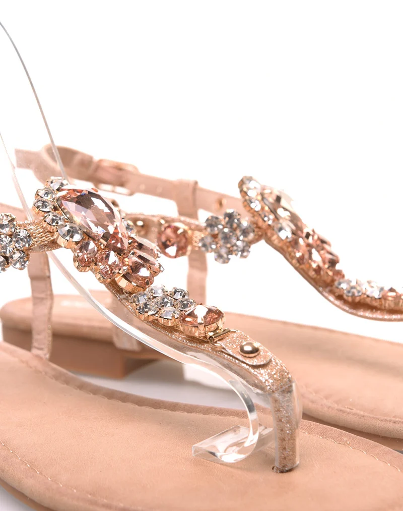 Nu-pieds champagne avec Bijoux centrale