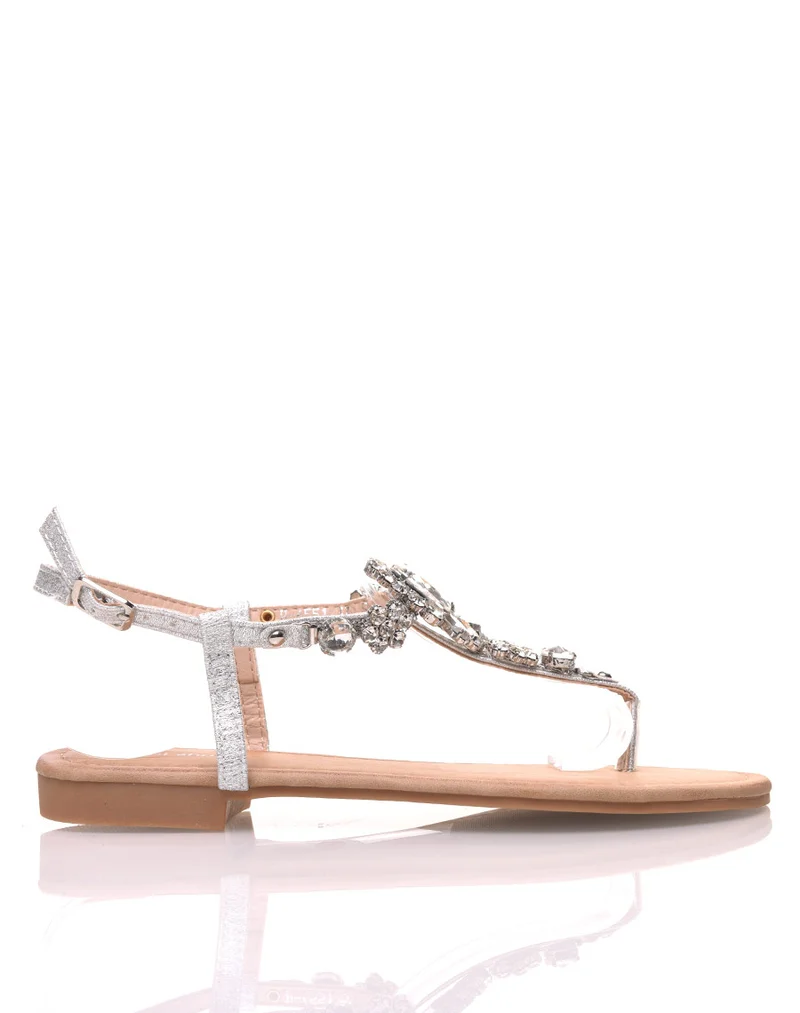 Nu-pieds gris avec Bijoux centrale