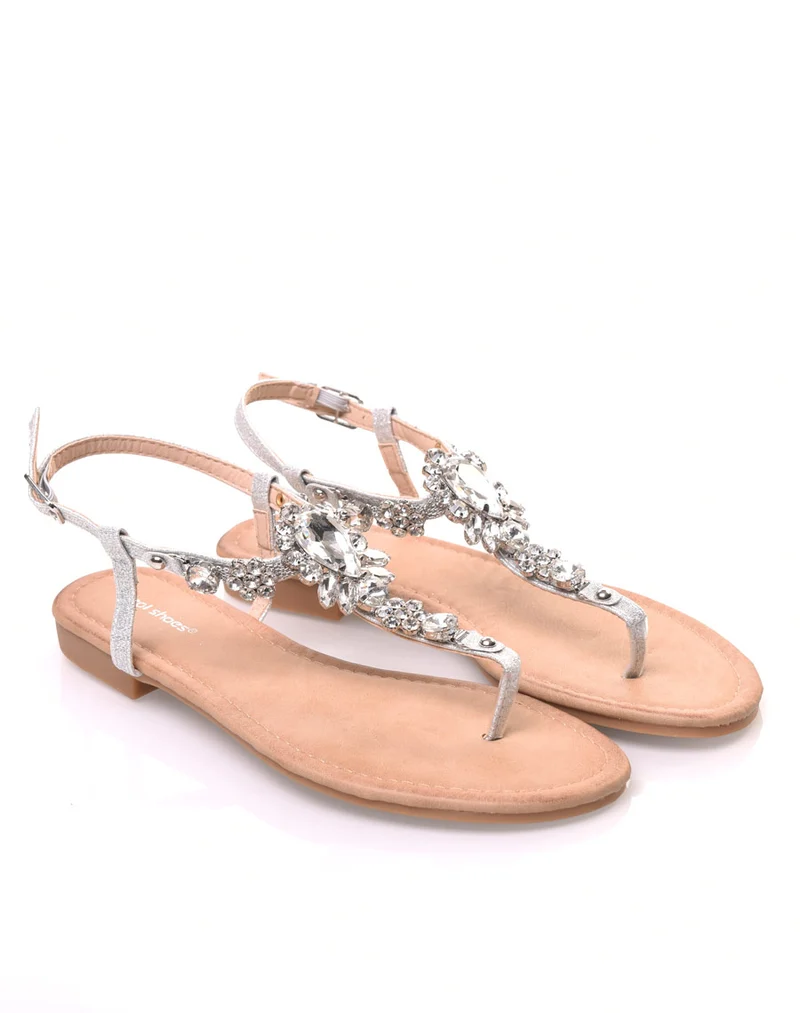 Nu-pieds gris avec Bijoux centrale