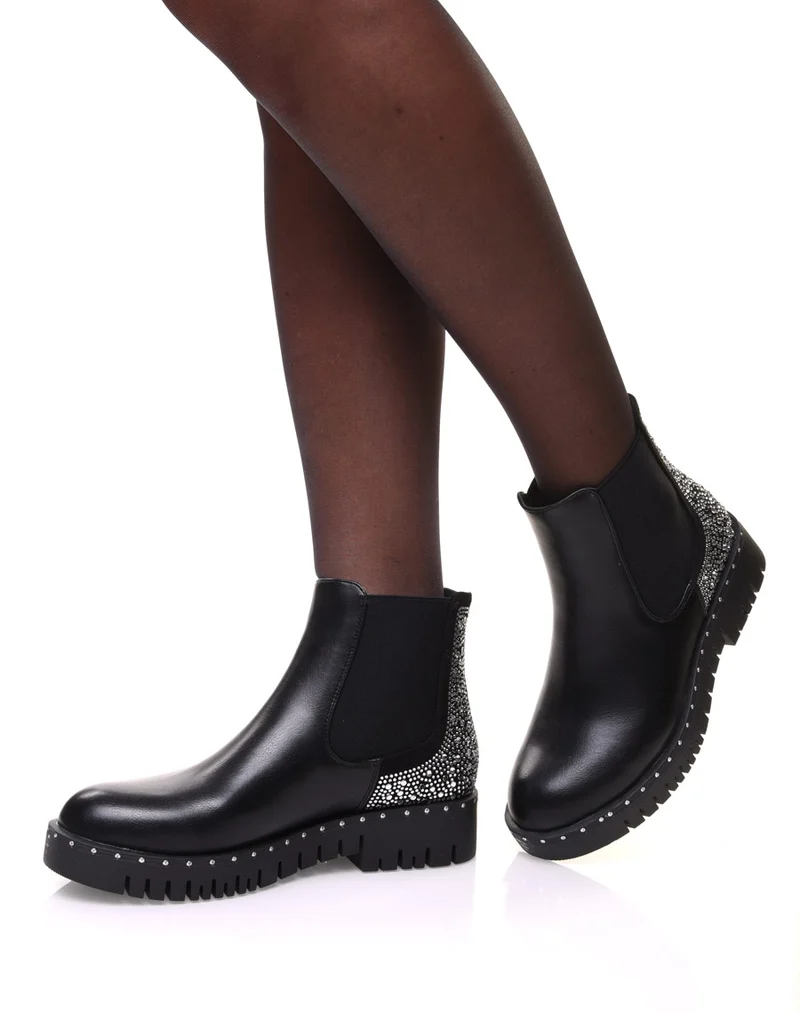 Chelsea boots noires avec détails strass à l’arrière