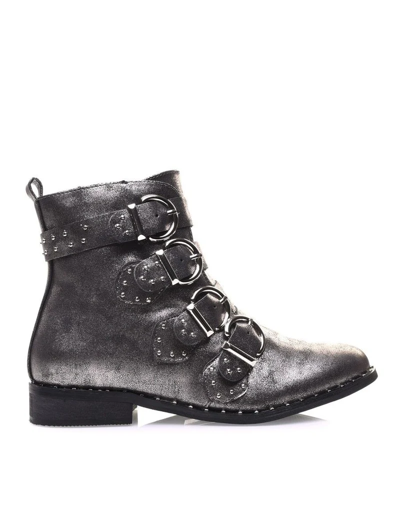 Bottines argentées à brides