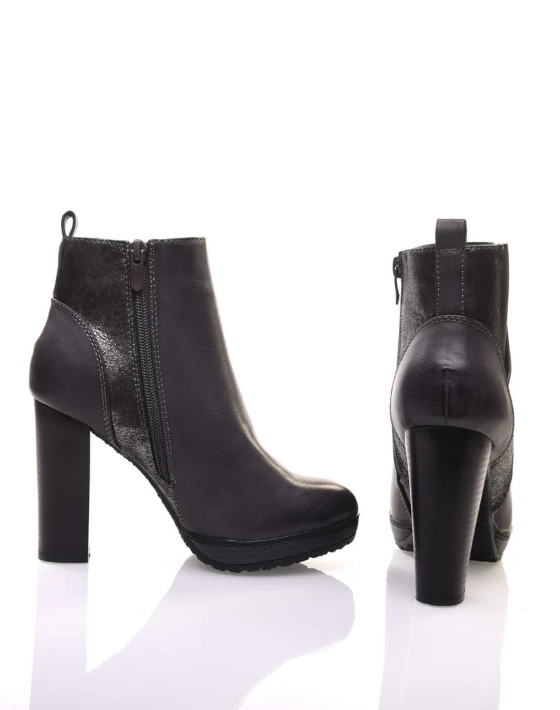 Bottines grises à talons hauts bi matières