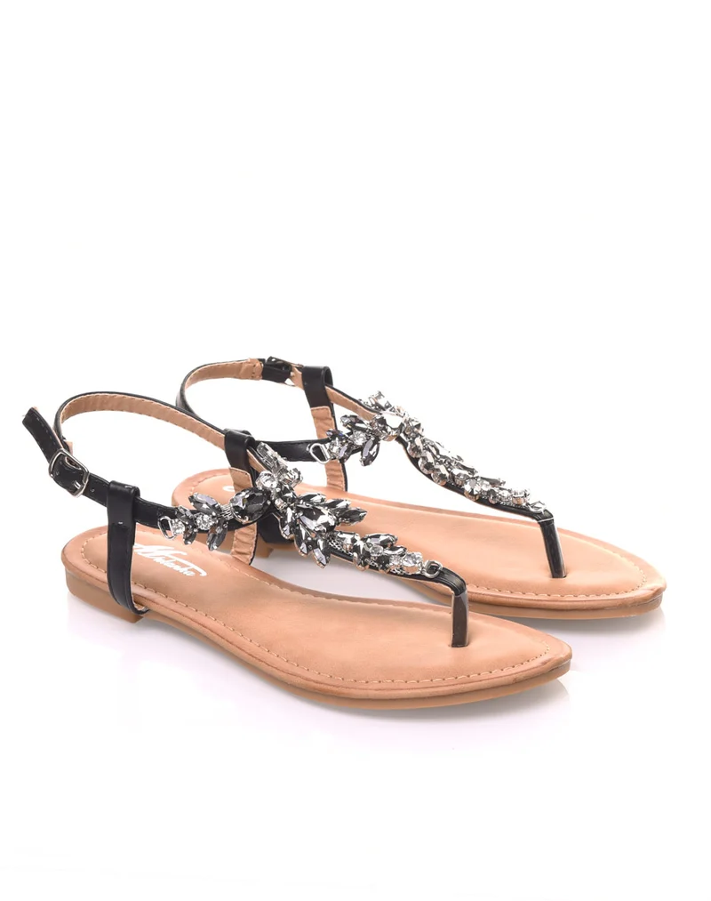 Nu pieds détail strass bijou noirs