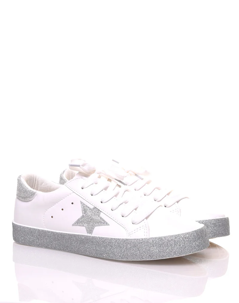 Sneakers blanches à paillètes grises