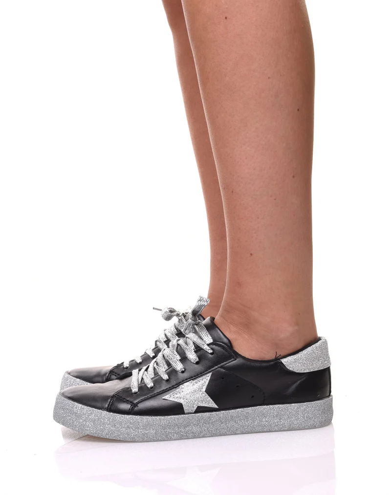 Sneakers noires à paillètes grises