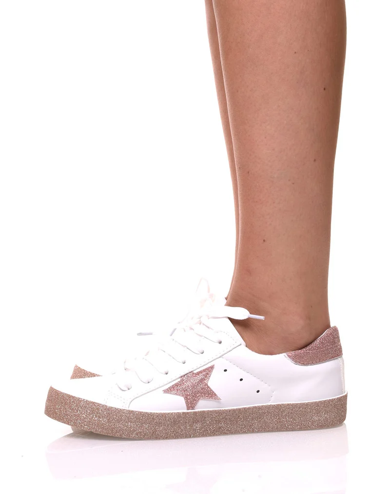 Sneakers blanches à paillètes champagne