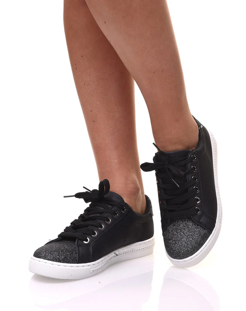 Sneakers bi matières noirs pailletés