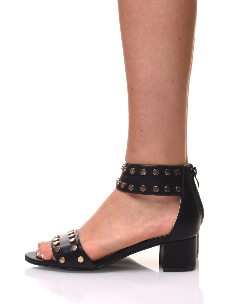 Sandales talon carré clouté noires