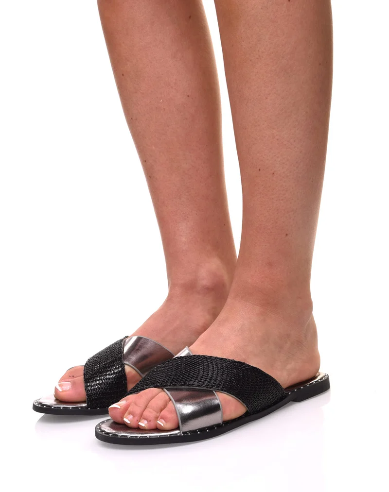 Mules à lanières croisées noires