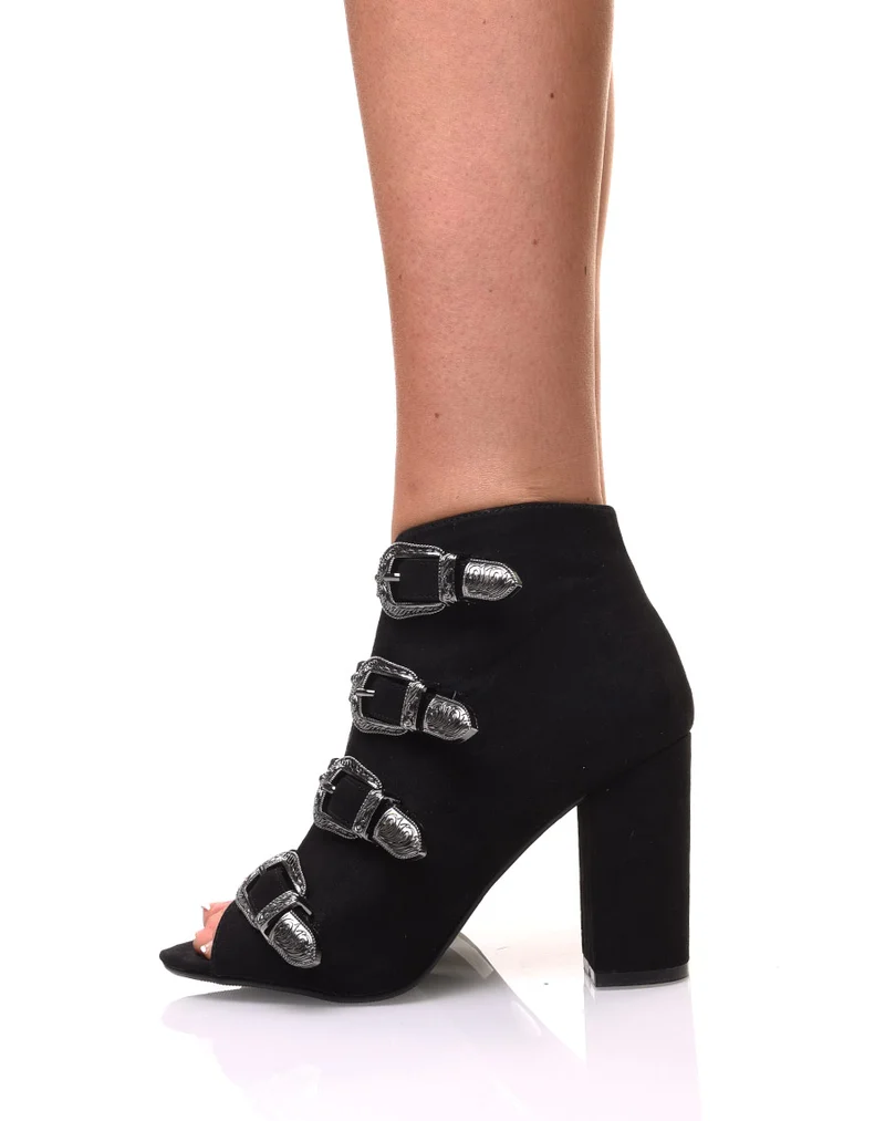 Sandales en suédines ouvertes noires à talons