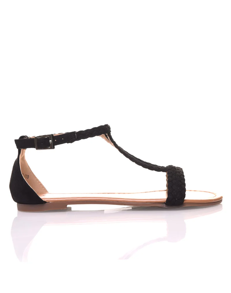 Nu-pieds noirs en tissus tressé