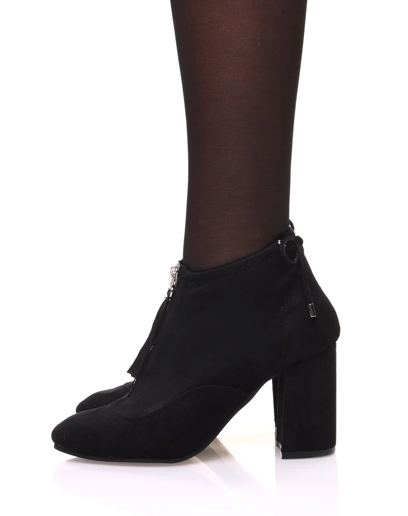 Bottines souples en suédine noires à talons hauts
