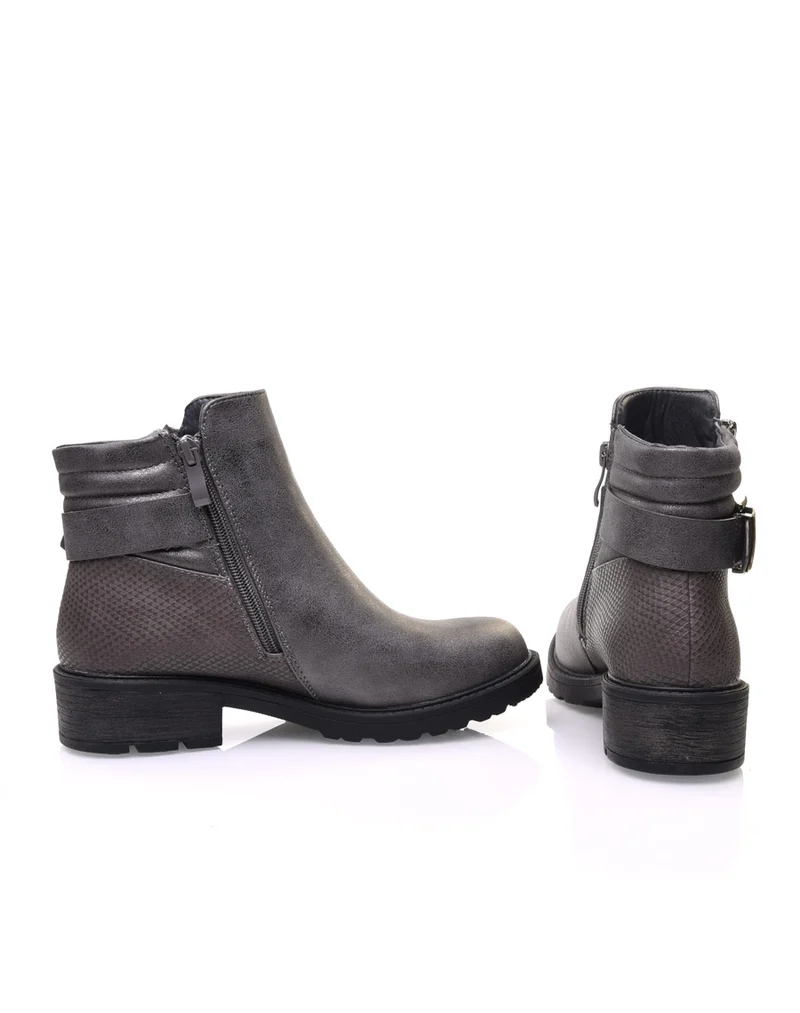 Bottines grises métallisées effet croco