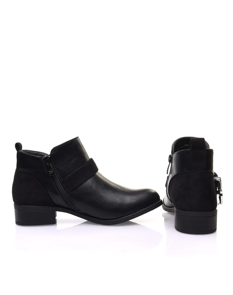 Bottines plates noires empiècements suédines