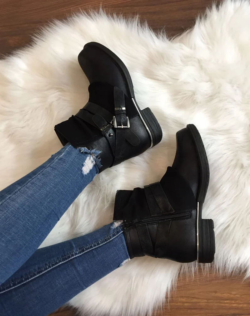 Bottines noires plates bi-matières