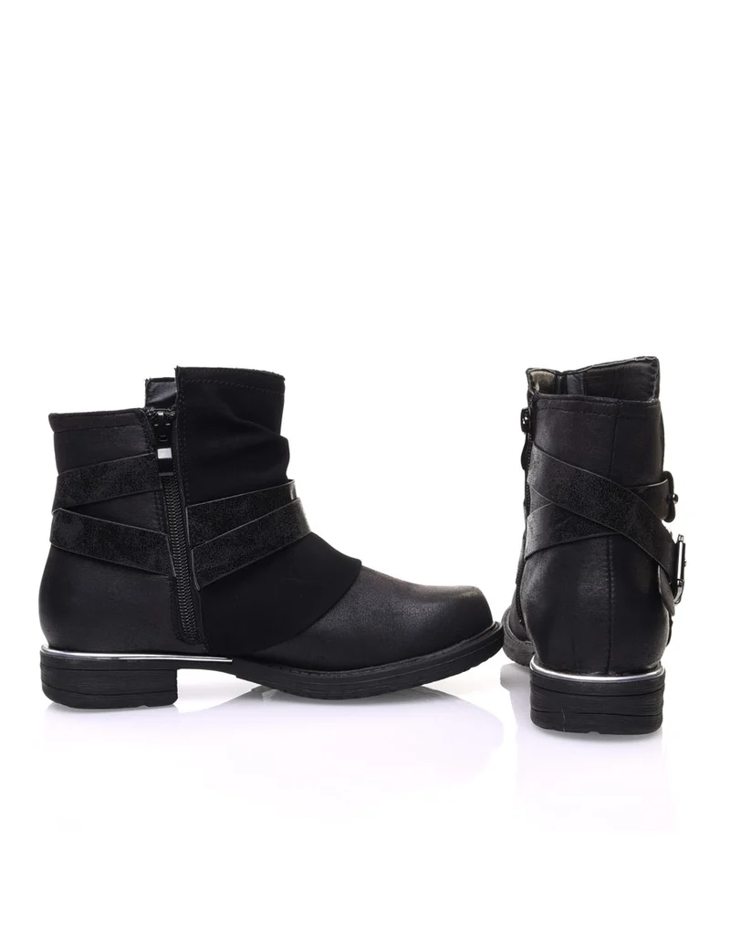 Bottines noires plates bi-matières