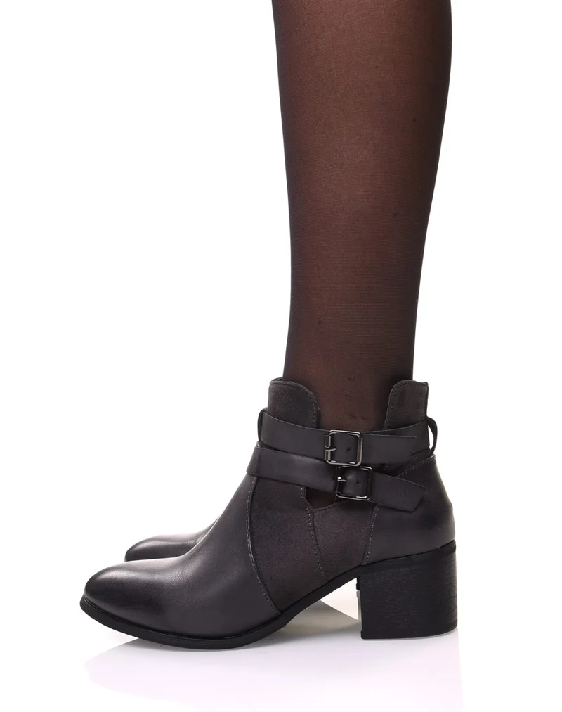 Bottines ajourées grises à talon moyen