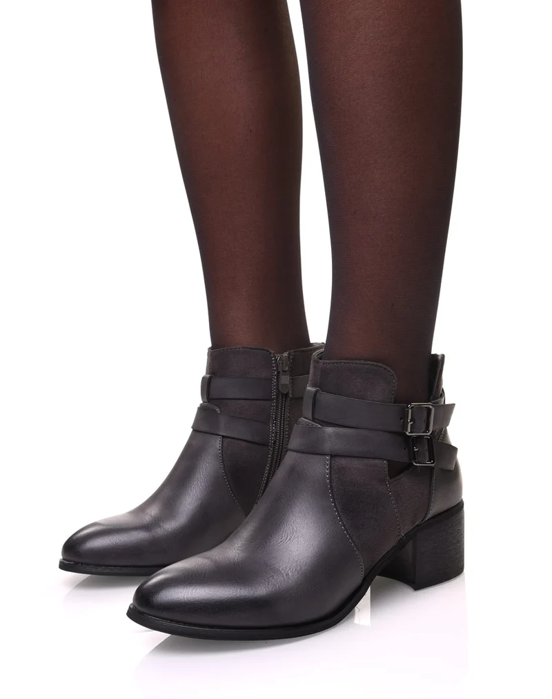 Bottines ajourées grises à talon moyen