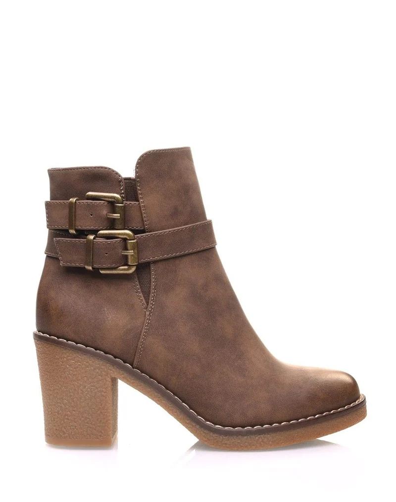 Bottines taupes effet vieilli à boucles