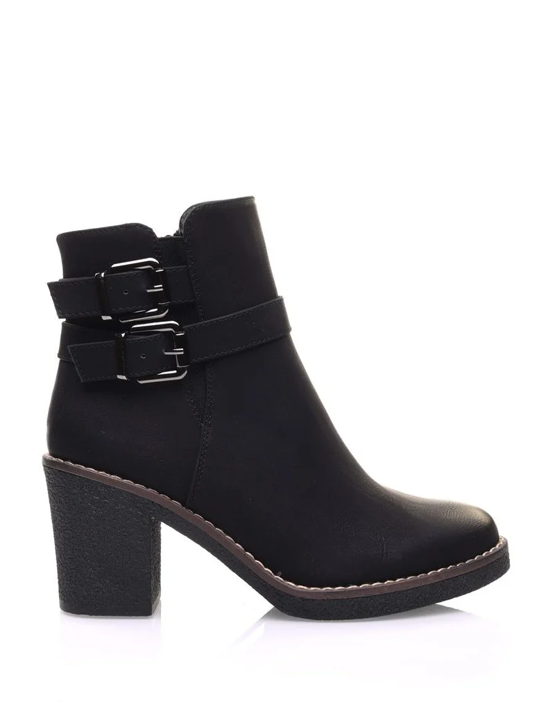 Bottines noires effet vieilli à boucles