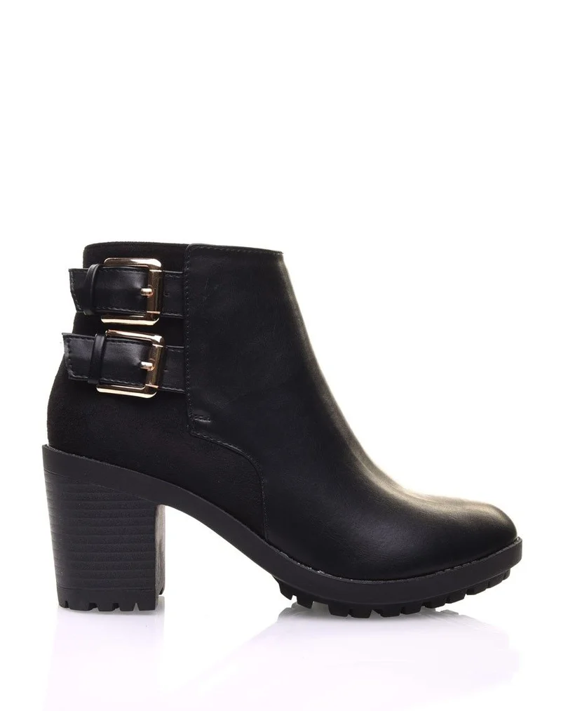 Bottines bi-matières à doubles boucles