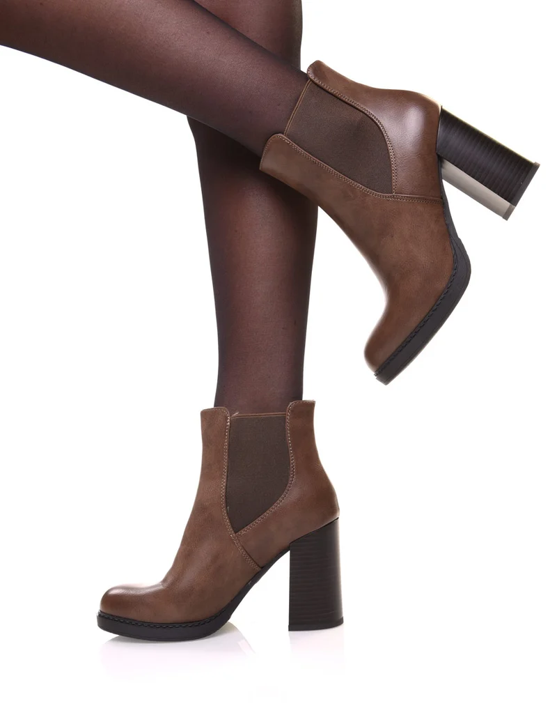 Bottines taupes semi-montantes élastiques