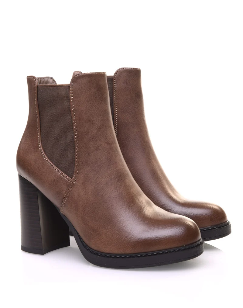 Bottines taupes semi-montantes élastiques