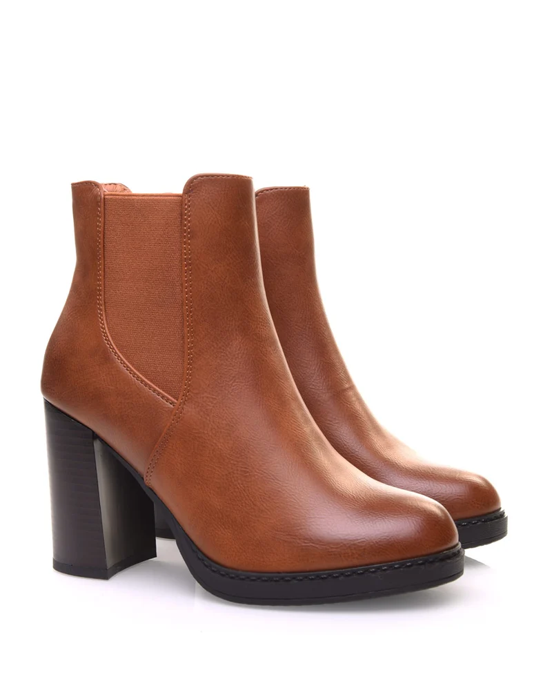 Bottines camel semi-montantes élastiques