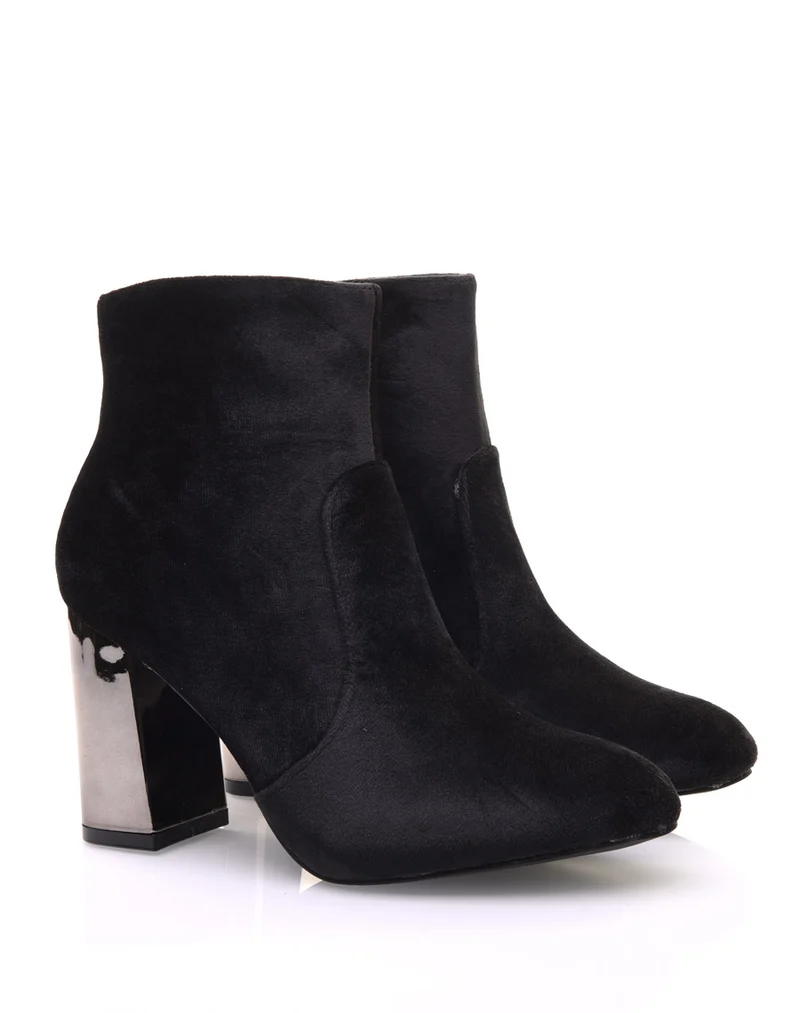 Bottines en velours noir à talon miroir