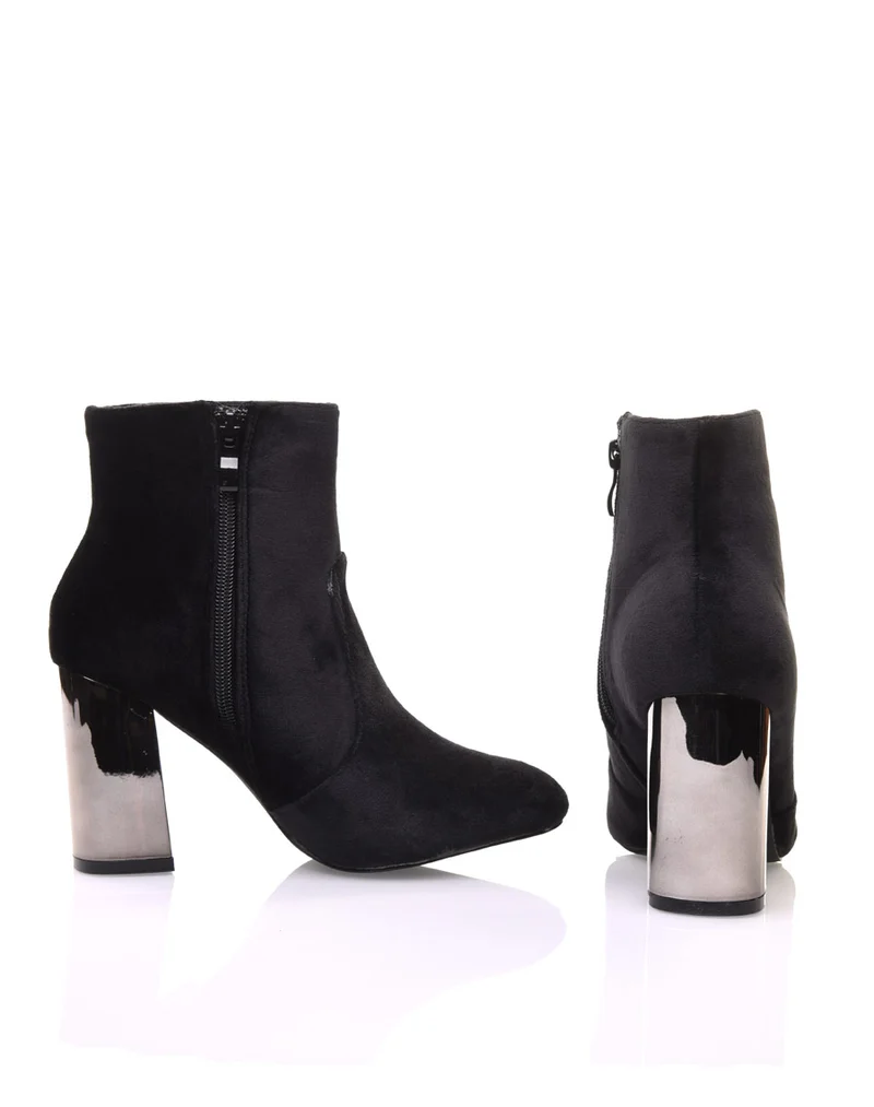 Bottines en velours noir à talon miroir
