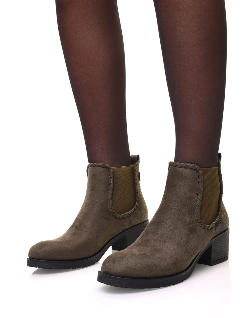 Bottines kaki à imprimé écaillé brillant