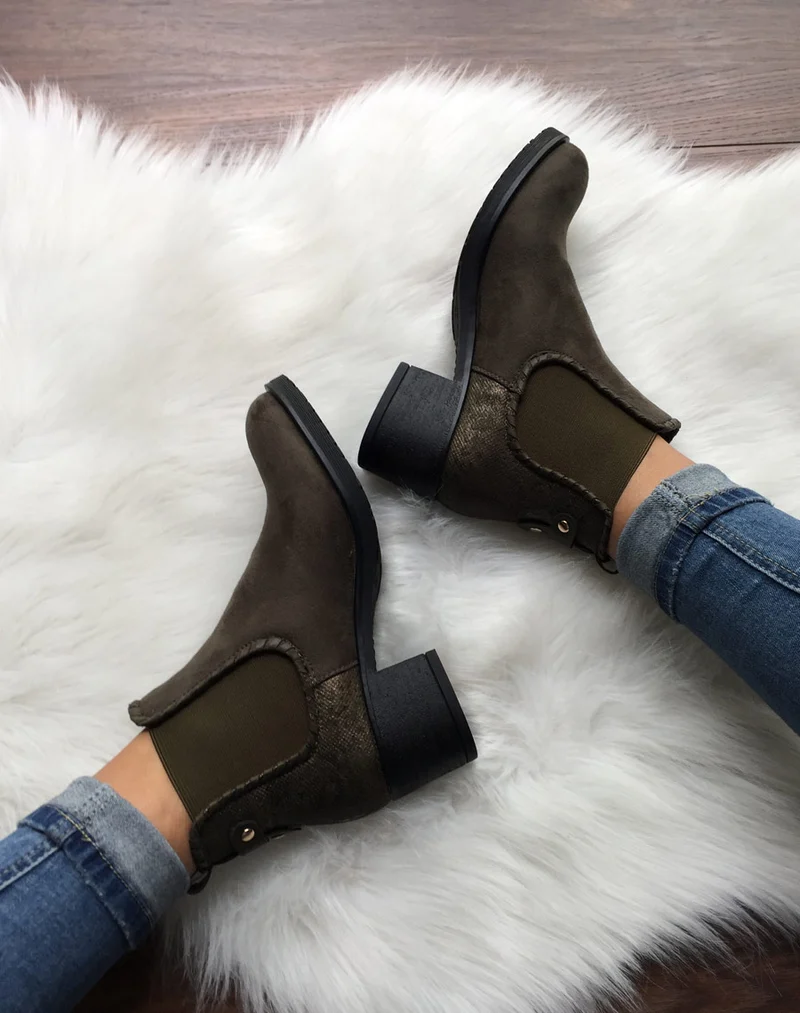 Bottines kaki à imprimé écaillé brillant