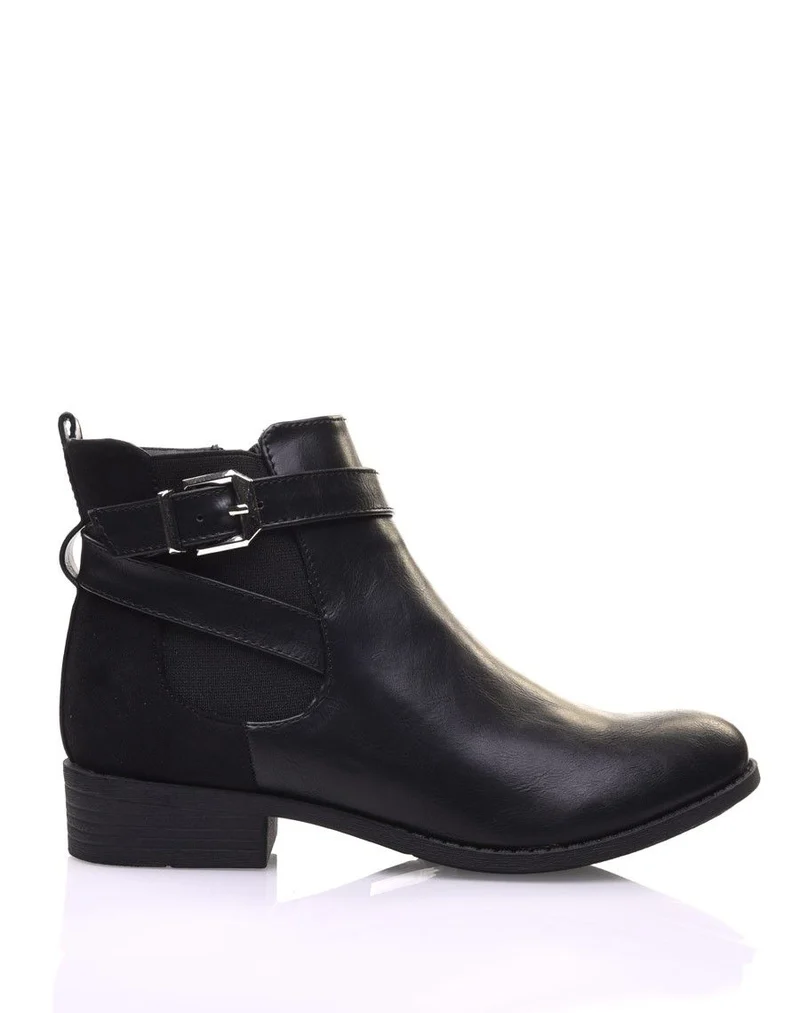 Chelsea boots bi-matières noires à lanières