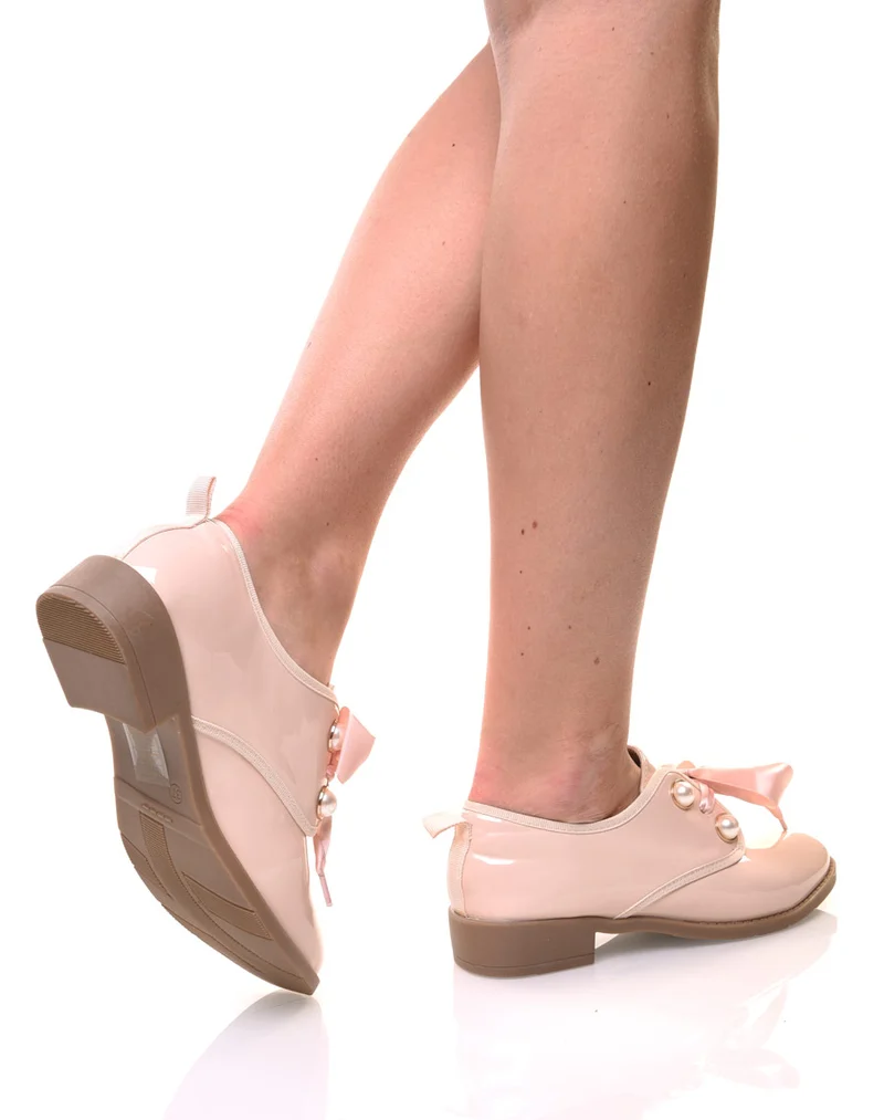 Derbies roses vernis lacets en satins