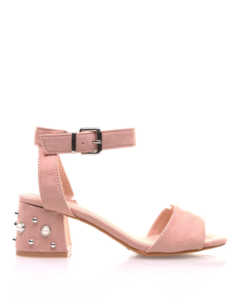 Sandales roses en suédine talons cloutés