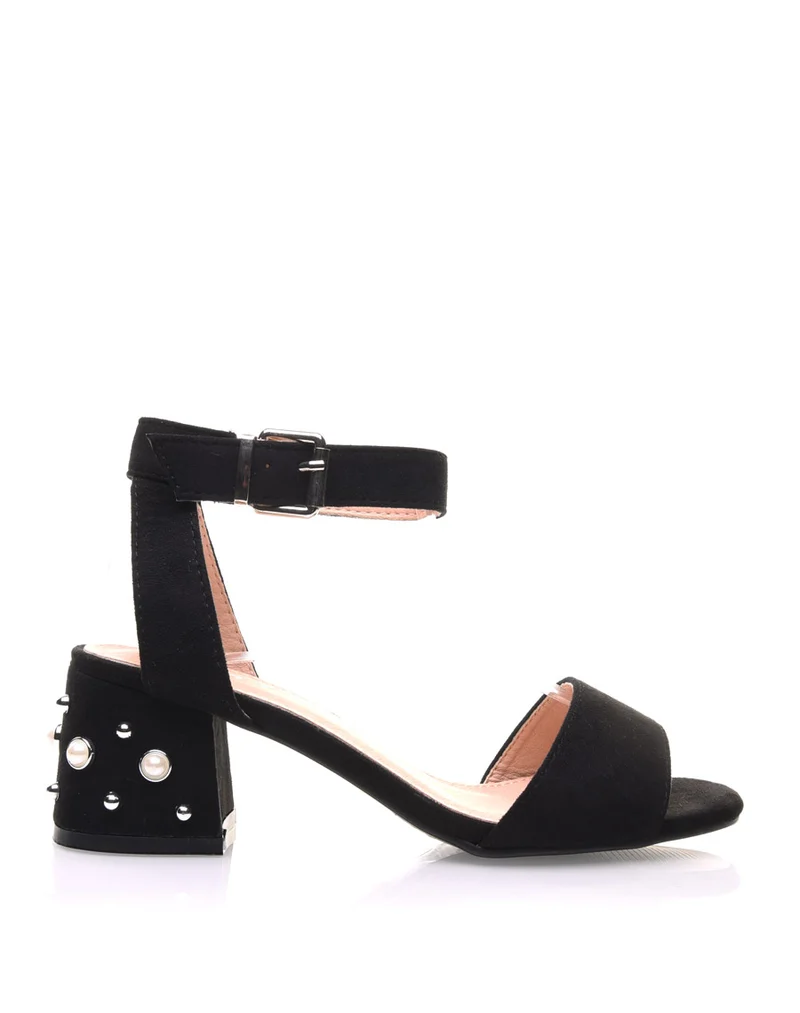 Sandales noires en suédine talons cloutés