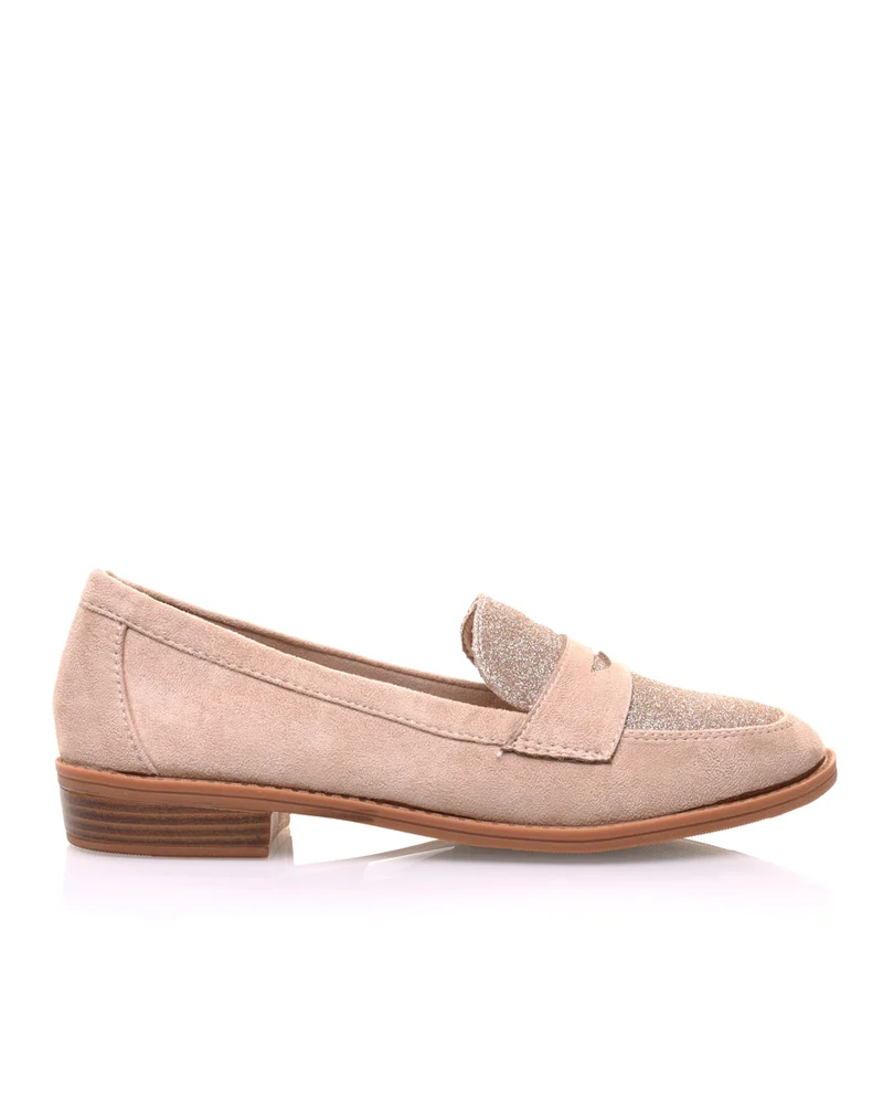 Mocassins beiges en suédine effet pailleté