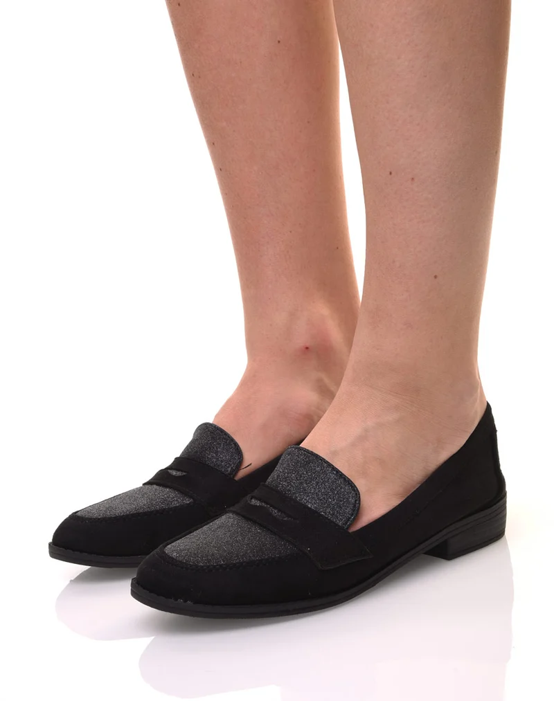 Mocassins noirs en suédine effet pailleté