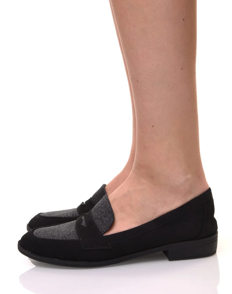 Mocassins noirs en suédine effet pailleté