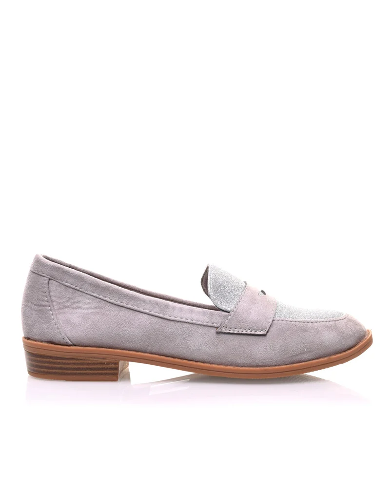 Mocassins grises en suédine effet pailleté