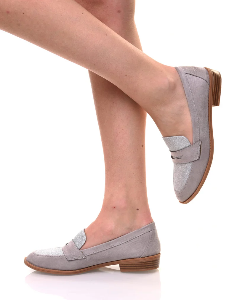 Mocassins grises en suédine effet pailleté