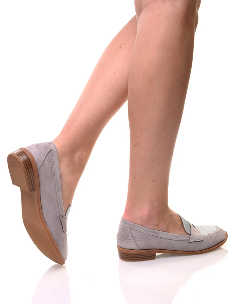 Mocassins grises en suédine effet pailleté