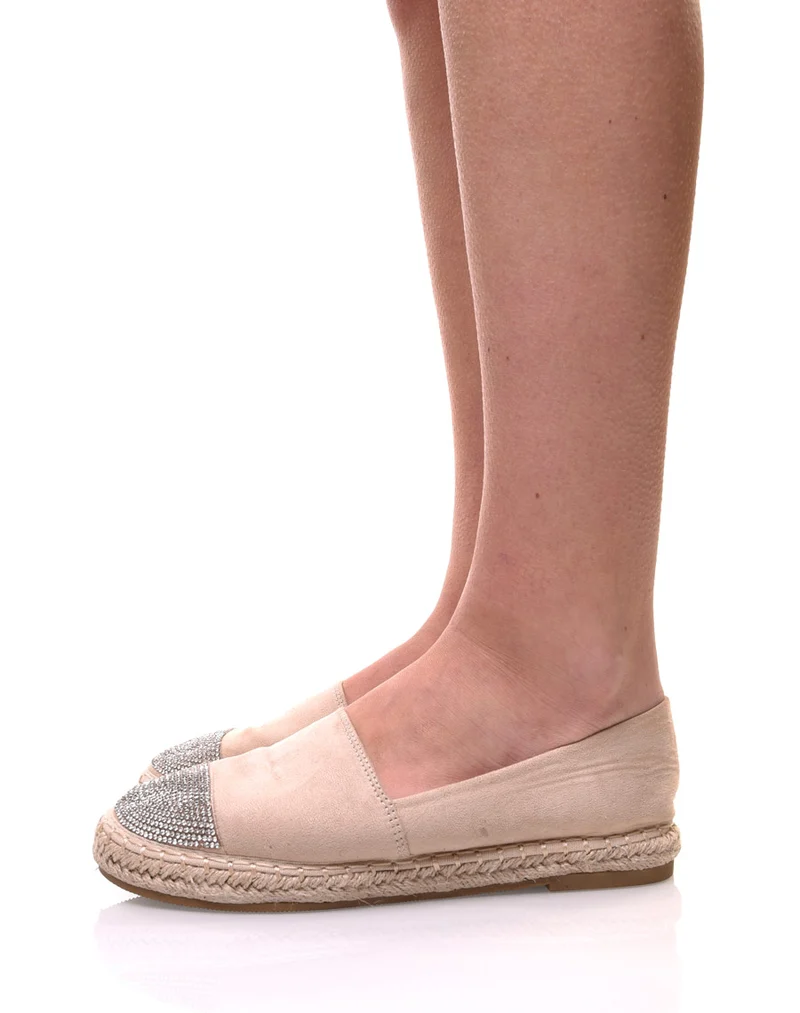Espadrilles beiges en suédine ornées de strass