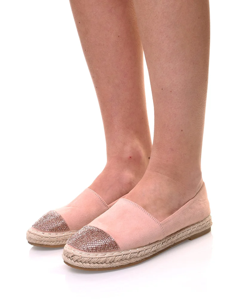 Espadrilles roses en suédine ornées de strass