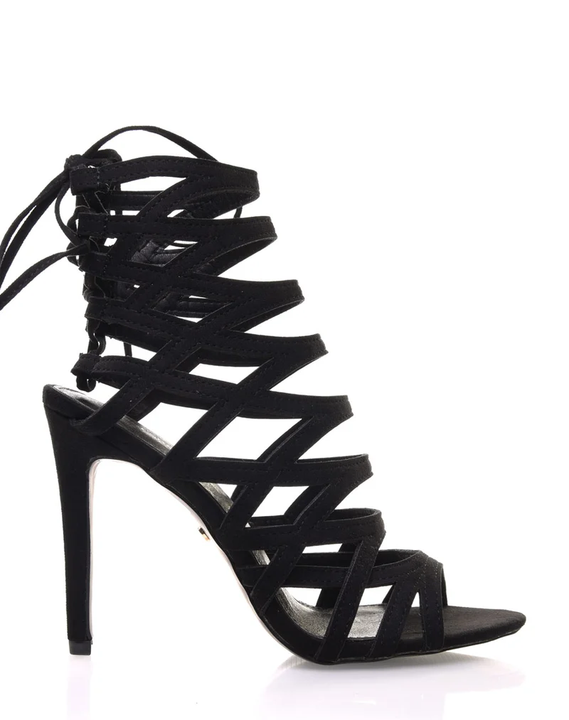 Sandales noires à lacets et lanières croisées