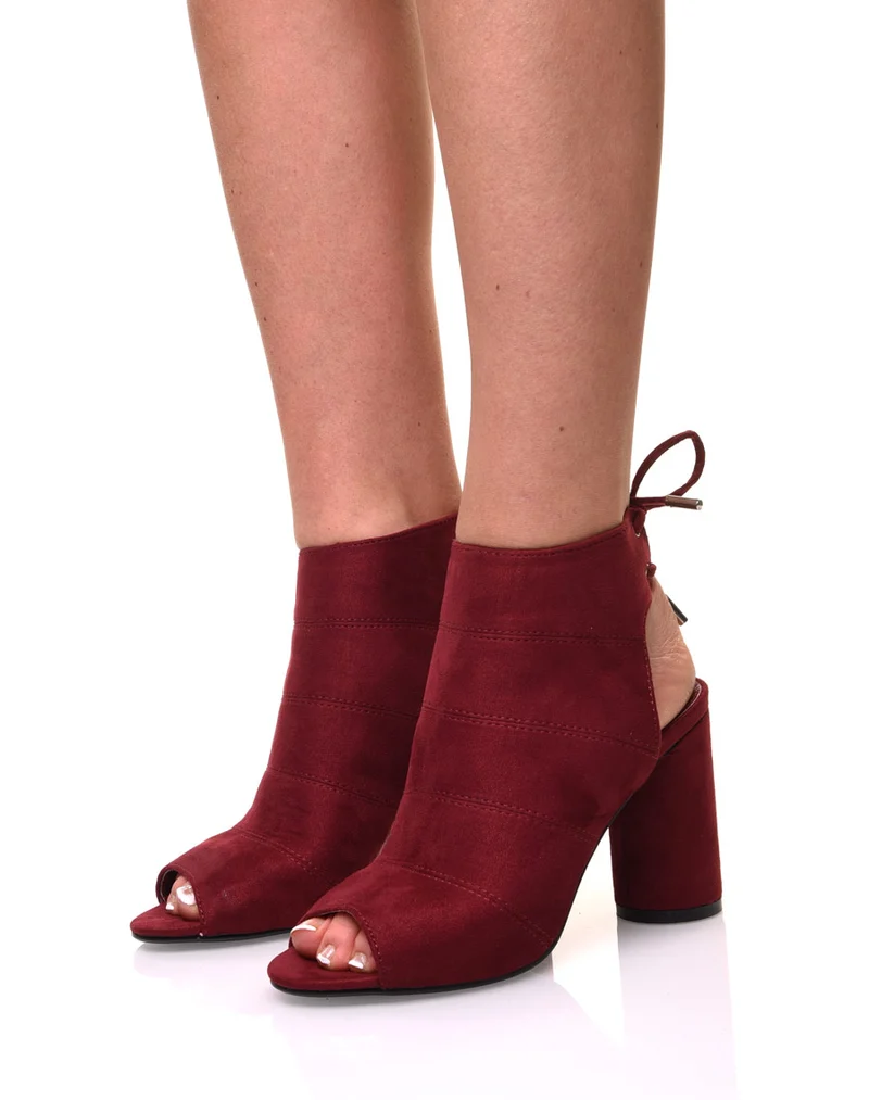 Sandales bordeaux en suédine à talons ronds