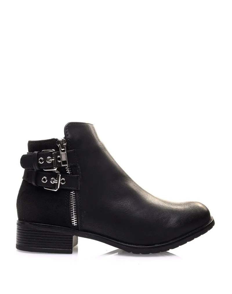 Bottines basses noires à sangles argentées