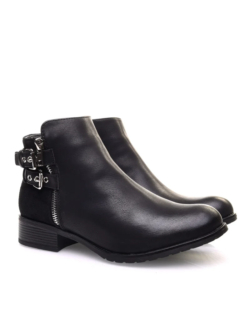 Bottines basses noires à sangles argentées