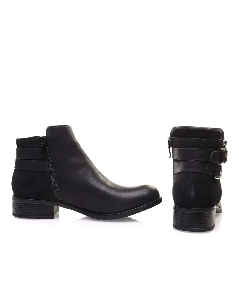 Bottines basses noires à sangles argentées